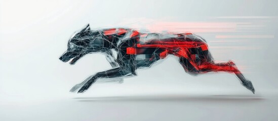 Wall Mural - 3d illustration of a cyber dog sprinting against a white background