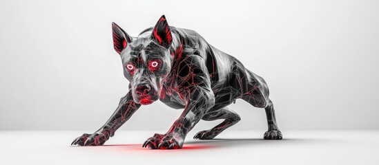 3D illustration of a cyber security dog on a white background appearing to stalk its target