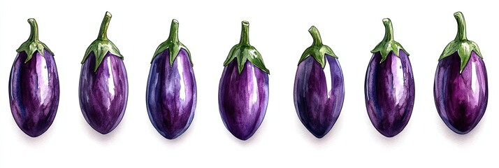 Fresh Purple Eggplants in a Row