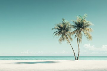 Wall Mural - palm trees on tranquil beach, serene sky