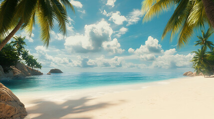 Wall Mural - panorama of tropical beach with coconut palm trees