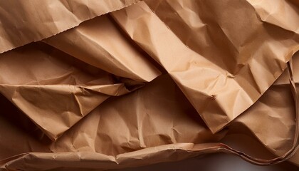 Recyclable organic paper bag with creased craft texture and light brown color used as background