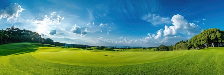 Fairway. Panoramic View of Golf Course in Chiba Prefecture, Japan with Lush Green Grass Fields