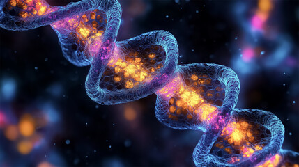 Confocal microscopy of DNA strands during cell replication showing detailed double helix
