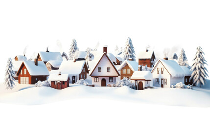 Wall Mural - charming winter village covered in snow during a peaceful morning isolated on transparent background