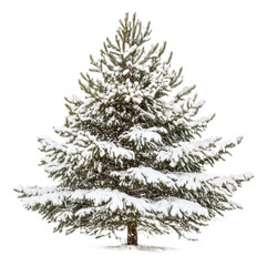 Wall Mural - snow-covered evergreen tree standing alone in winter landscape isolated on transparent background
