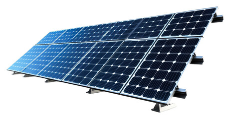 Solar panels capturing sunlight at a renewable energy site isolated on transparent background