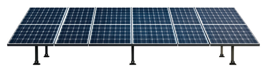 Solar panel array installed for renewable energy generation isolated on transparent background