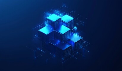 Wall Mural - abstract glowing blue cubes with binary code in digital space