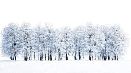 Snow-covered trees in winter landscape isolated on transparent background