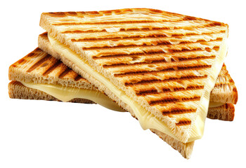 Delicious grilled cheese sandwiches stacked on a plate isolated on transparent background