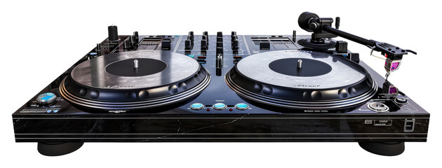 Professional DJ equipment set up for a vibrant party atmosphere isolated on transparent background