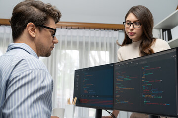 Wall Mural - team skilled developers program thinking newest coding creative website planning software project on