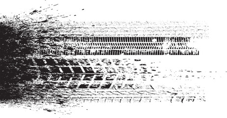 Aufkleber - Vector Print Textured Tire Track . Design Element . Car tread silhouette . Mud splash grunge texture