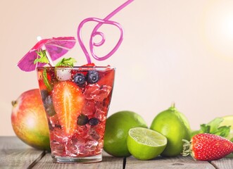 Wall Mural - Summer cold  cocktail in glasses with fresh fruits