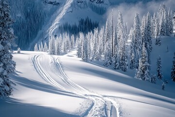 Canvas Print - Ski Tracks In The Snow Of The Rocky Mountains