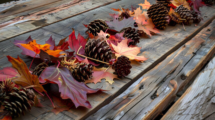 autumn leaves on a wooden background