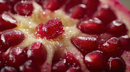 Canvas Print -   A detailed photo of a pomegranate, with water droplets adorning its peak