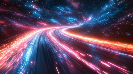 Wall Mural - neon journey through hyperspace, featuring vibrant, streaking stars and dynamic trails of light, evoking a sense of speed, time travel, and futuristic exploration