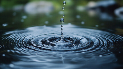 Canvas Print - single water droplet creating ripples on a calm water surface, symbolizing tranquility, purity, and the ripple effect of a single action or thought