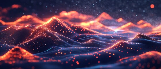 Wall Mural - A computer generated image of a blue ocean with orange and red waves