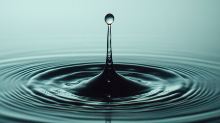 Poster - single water droplet creating ripples on a calm water surface, symbolizing tranquility, purity, and the ripple effect of a single action or thought