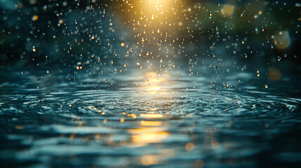 Poster - single water droplet creating ripples on a calm water surface, symbolizing tranquility, purity, and the ripple effect of a single action or thought