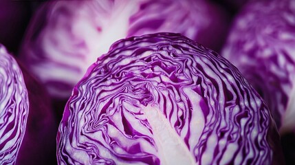 Poster - a close-up of a purple cabbage with a white stripe in the middle of its head