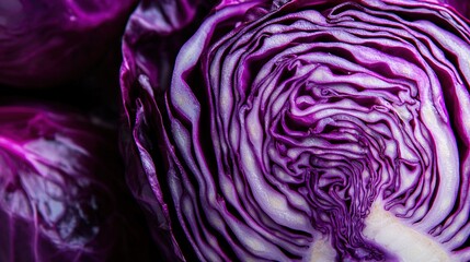 Canvas Print -   Close-up of purple cabbage in its stalk with a white center