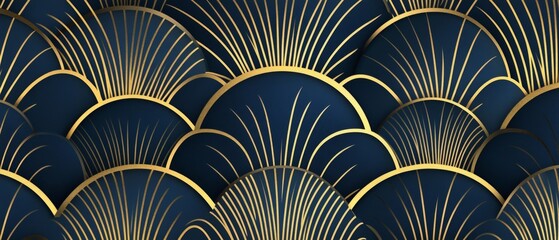 Wall Mural - A blue and gold design with a lot of detail