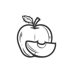 Wall Mural - A Whole Apple and a Slice Simple Black and White Outline Drawing