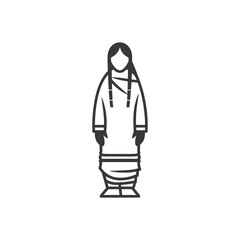 Sticker - Black and White Line Drawing of a Native American Woman