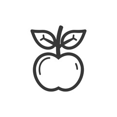 Wall Mural - Black and White Line Drawing of an Apple with a Stem and Two Leaves