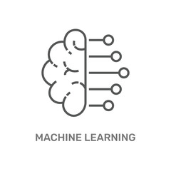 A modern icon depicting a brain integrated with circuits, symbolizing machine learning and artificial intelligence. This graphic represents the fusion of human intellect and advanced technology.