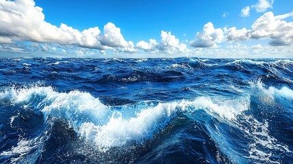 Poster -   Water waves with clouds above