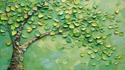 Textured green leaves on a painted background