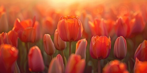 Wall Mural - Blooming Tulipa Princess Irene vibrant orange triumph tulip