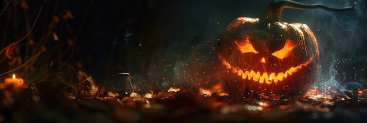 Poster - Pumpkin Lantern in the Darkness