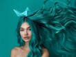 © bvbflo1 - A woman with long teal hair floating with an origami boat