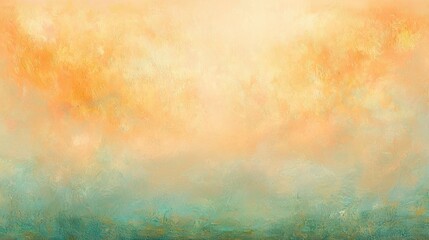 Canvas Print -  A vibrant sky of oranges and yellows blends into a green field below, framed by a sunlit horizon