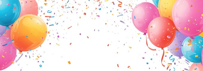 Sticker - Happy birthday party balloons and streamers background presentation design illustration on a white background Generative AI