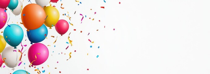 Wall Mural - Happy birthday background with colorful balloons and ribbons on a white background Generative AI