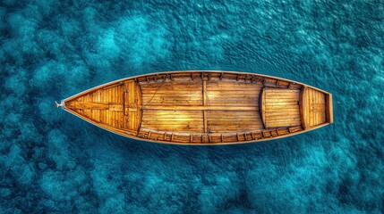 Poster -   A tiny vessel bobbing atop azure waves alongside verdant foliage amidst an expansive sea