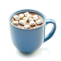 Wall Mural - Delicious Blue Cup of Hot Chocolate with Marshmallows Isolated on a White Background