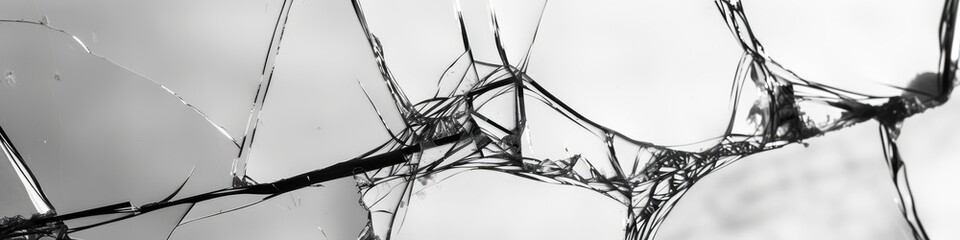 Canvas Print - A monochrome image of a broken glass panel featuring visible cracks.