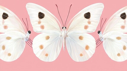 Canvas Print -   Three white butterflies with brown spots on their wings One is white and the other has brown spots on its wings