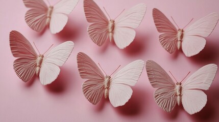 Poster -   A pink butterfly is perched on a pink surface with other pink butterflies