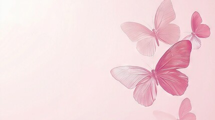 Wall Mural -   Three pink butterflies soaring in a pink sky with reflections on the left