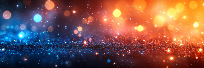 Abstract bokeh background with blue and orange lights, perfect for festive designs.