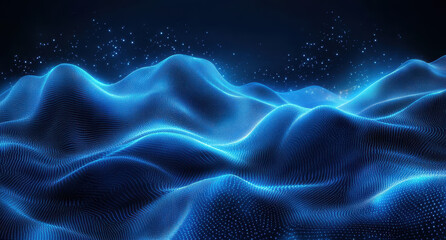 Abstract background with a wave of dots and lines, a gradient for a digital technology concept. Abstract dark blue vector wavy landscape. Background banner for posters.